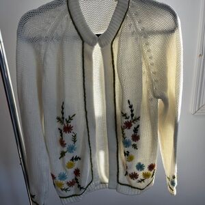 Floral Embroidered White Sweater